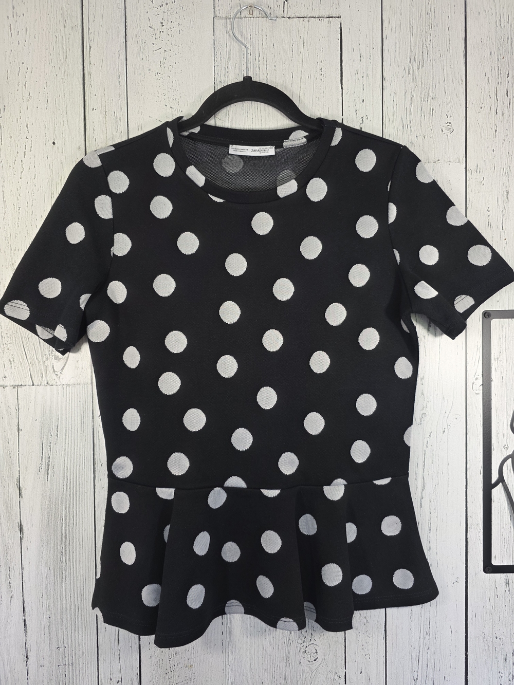 Zara Basic Black & White Polka Dot Peplum Top Size M, Workwear, Business, Office